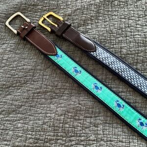 Brown Leather Belts. Blue Whale and Blue Crab Design